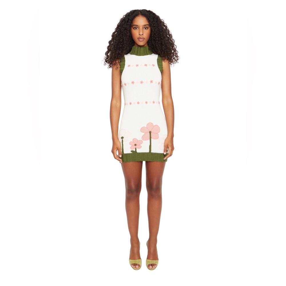 Guizio wool FLORAL TURTLENECK KNIT DRESS
